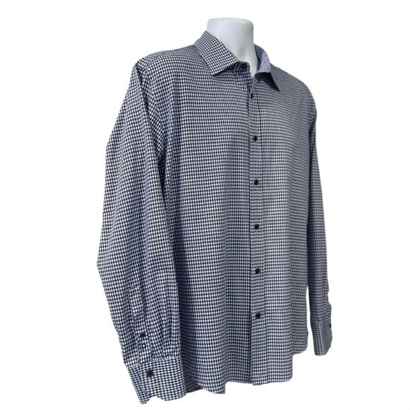 QUIETI Men’s Dress Shirt L |Blue & White Houndstooth| 100% Cotton |Made in Korea - Picture 5 of 10